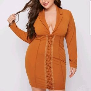 Plunging neck lace up dress